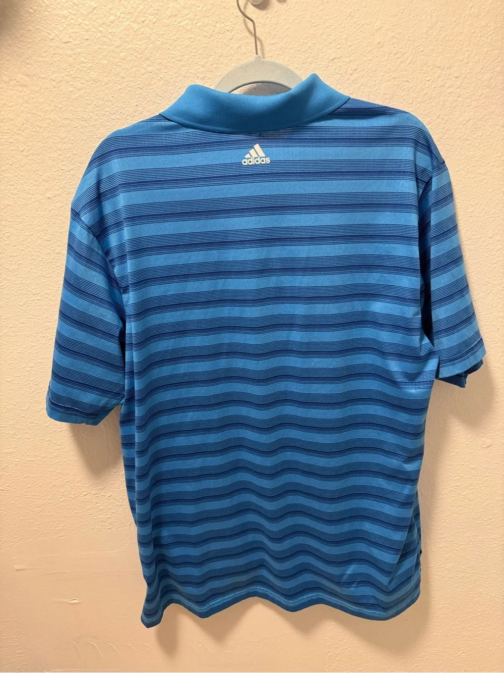 Adidas Golf Men’s Blue Striped ClimaCool Short-Sleeve Polo Shirt Large